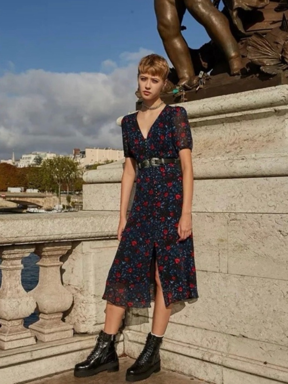The Kooples Poison Roses Button Front Midi Dress - Picture 2 of 12